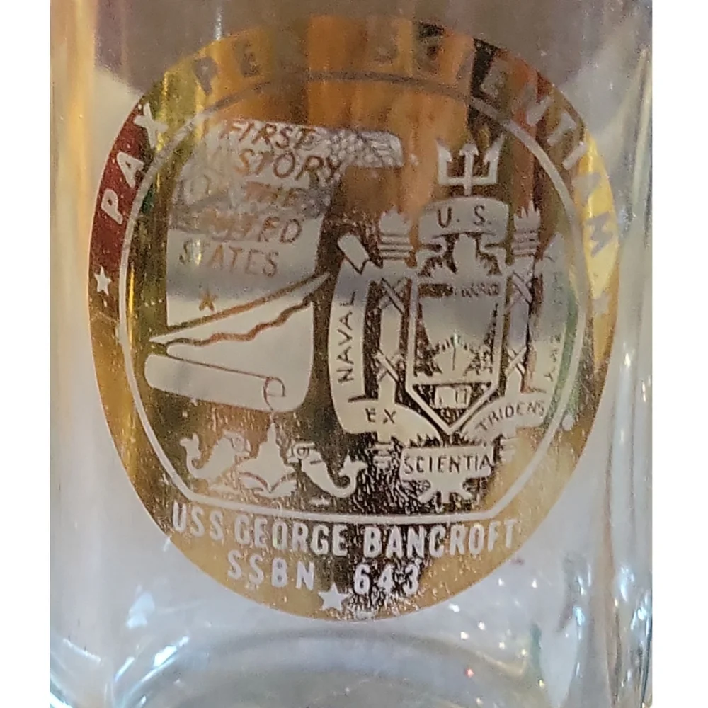 Vtg USS George Bancroft SSBN-643 Military NAVY SUBMARINE GLASS BEER MUG Gold